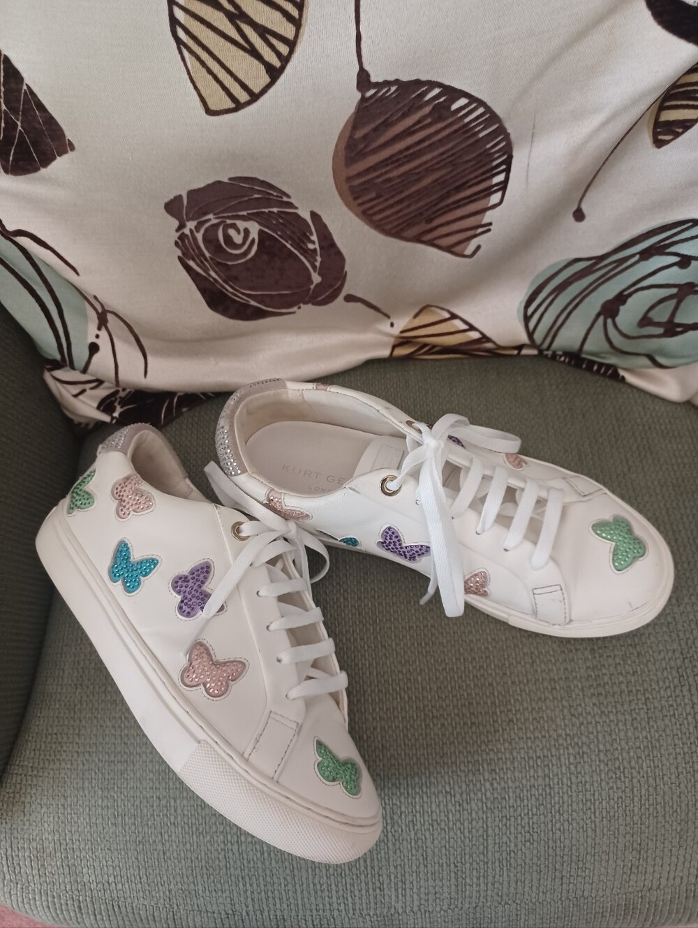 Kurt Geiger London Lane White Leather Sneakers Multicolor Rhinestone Butterflies - Picture 11 of 12